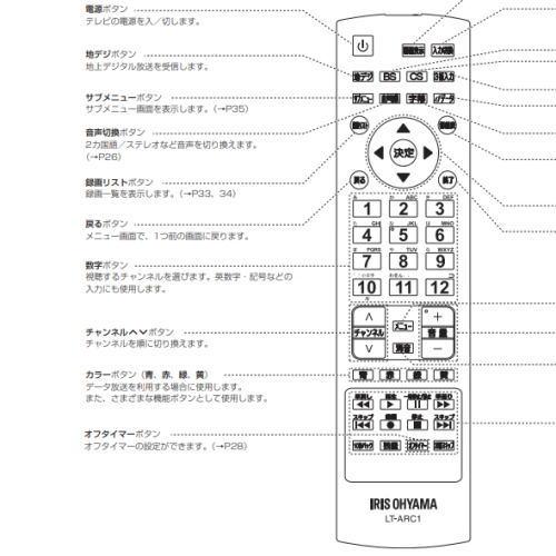 IRIS OHYAMA（アイリスオーヤマ） リモコン 液晶テレビ専用リモコン LT