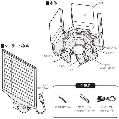 ムサシ S-400L LED センサーライト 7.5W×4灯 スライド型 ソーラー S400L｜riserun｜05