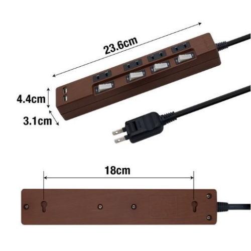 STYLED USB充電ポート付電源タップ STP4UA2DB-2 4口 USB2口 コード2m