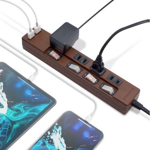 STYLED USB充電ポート付電源タップ STP4UA2DB-2 4口 USB2口 コード2m