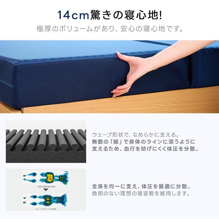 三つ折り スリープマジック 極厚マットレス 14㎝　 シングル ネイビー ライズ東京 極厚 マットレス シングル 14.0 スリープマジック 高反発