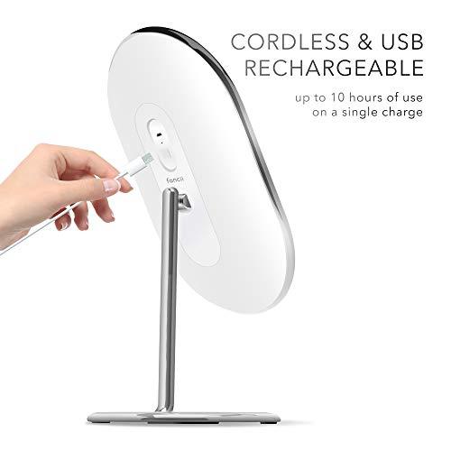 Fancii LED 化粧鏡 プレミアムメイクミラー 3ライト設定 金属女優ミラー、3色調光 コードレス 充電式 スタンド卓上鏡 (Vera) Vera クロム