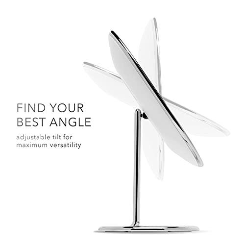 Fancii LED 化粧鏡 プレミアムメイクミラー 3ライト設定 金属女優ミラー、3色調光 コードレス 充電式 スタンド卓上鏡 (Vera) Vera クロム