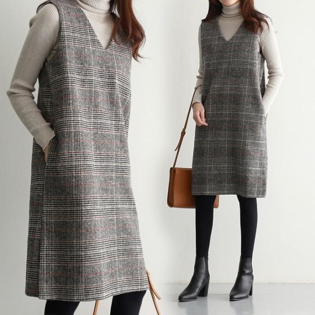 チェック柄ベストワンピース ベストワンピース ノースリーブワンピース ゆったりワンピース ｖネック ポケット付き 大きいサイズ O Lyq 0272 リシン株式会社 ヤフー店 通販 Yahoo ショッピング