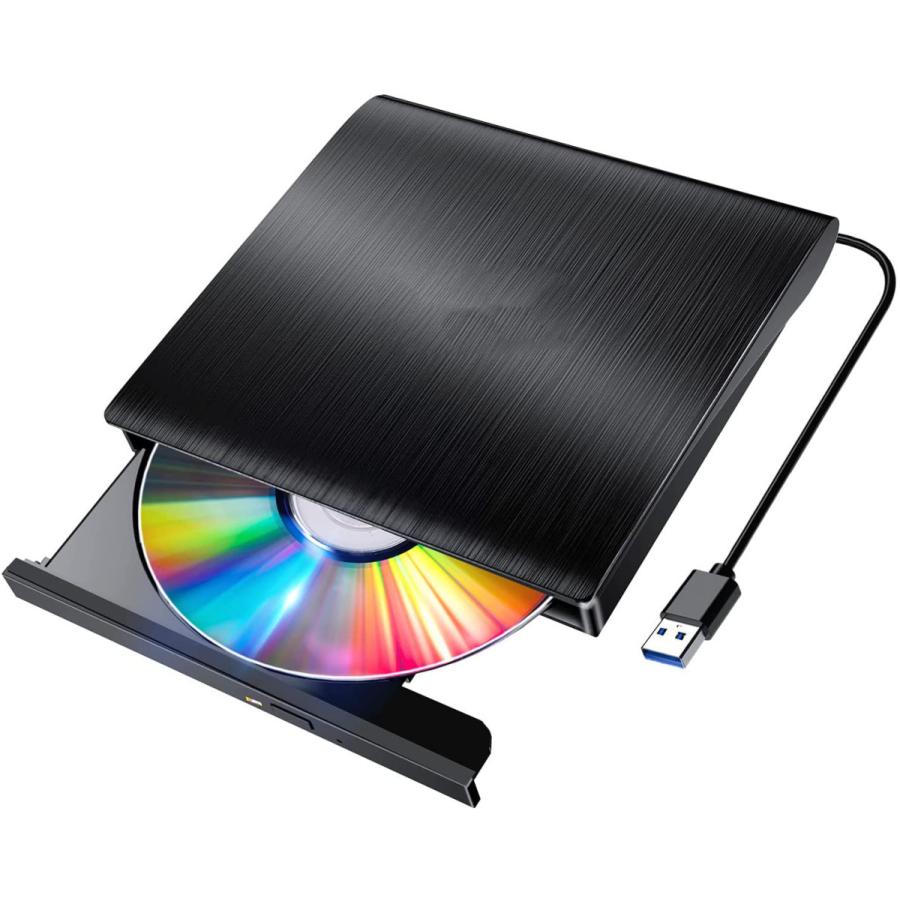 DVDドライブ 外付け USB3.0 ポータブルドライブ CD/DVDプレイヤー CD/DVDドライブ 静音 高速 軽量 スリム コンパクト CD/DVD読取