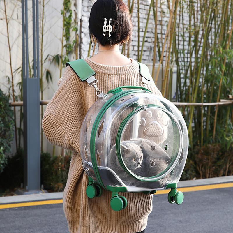 ペットトロリーケース ペットキャリー ペットバックパック 宇宙飛行士 伸縮ハンドル 通気性 透明 猫袋 多機能 外出 旅行 お出かけ便利 