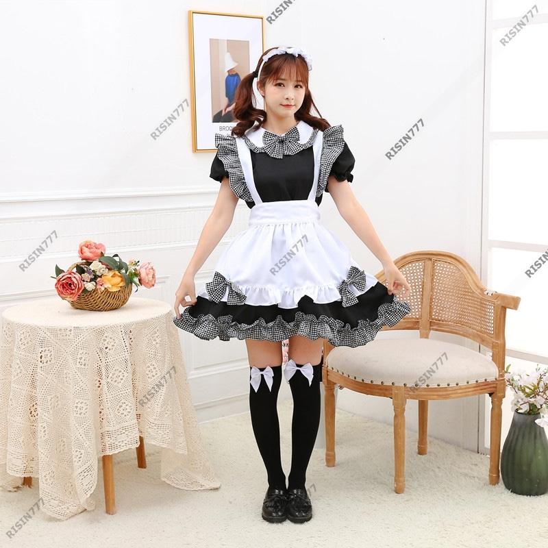 送料無料 仮装 メイド服 コスプレ ロリータ lolita レディース ドレス ワンピース エプロン 美少女 S M L XL XXL 蝶結び レース 洋風 可愛い おしゃれ｜risin777｜02