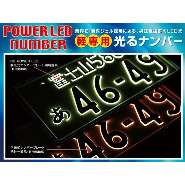 RG(レーシングギア) LED字光式ナンバープレート照明器具 軽自動車のフロントもしくはリア用 1個 単品販売 光るナンバープレート