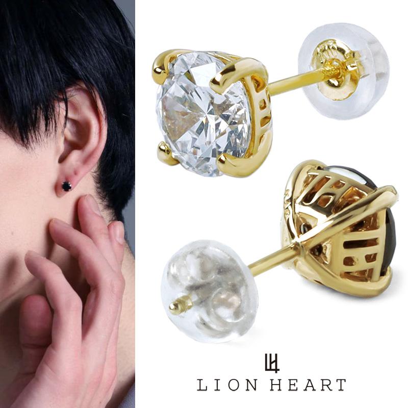 【K18】LION HEART ライオンハート ゴールド ピアス【18金】 ライオンハート ピアス メンズ アンシェントストーンピアス K18