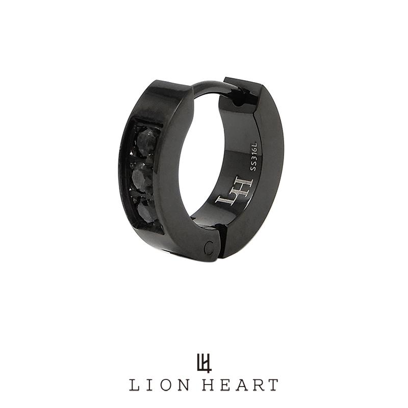 ライオンハート LH-1 フープピアス 3ストーン サージカルステンレス(ブラック) LHMP004N LION HEART 1点売り 片耳用 シンプル 誕生日 プレゼント メンズ ピアス