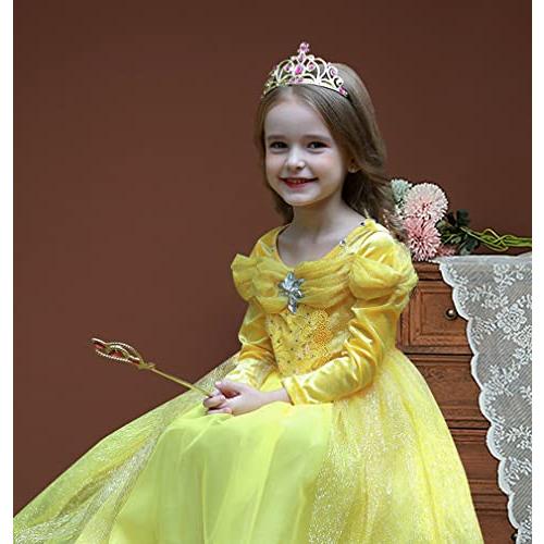 ELDTECビーストビューティコスプレ衣装プリンセスベルハロウィンフラワーガールプロムガウンドレス2歳から10歳の誕生日(イエローC、X小) ELDTECビーストビューティコスプレ衣装プリンセスベルハロウィンフラワーガールプロムガウンドレス2歳から10歳の誕生日 イエローC X小
