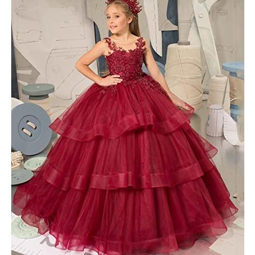 LOGEA Tiered Christmas Princess Flower Girl Dress Beaded Appliquesベビーキッズ結婚パーティー衣装US13 LOGEA Tiered Christmas Princess Flower Girl Dress Beaded Appliquesベビーキッズ結婚パーティー衣装US13