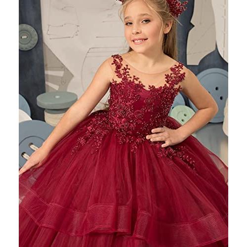 LOGEA Tiered Christmas Princess Flower Girl Dress Beaded Appliquesベビーキッズ結婚パーティー衣装US13 LOGEA Tiered Christmas Princess Flower Girl Dress Beaded Appliquesベビーキッズ結婚パーティー衣装US13