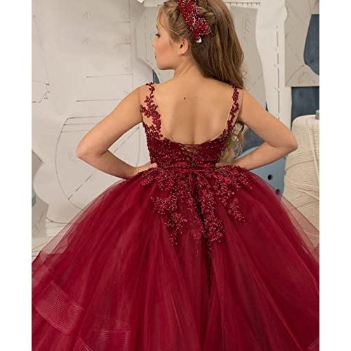 LOGEA Tiered Christmas Princess Flower Girl Dress Beaded Appliquesベビーキッズ結婚パーティー衣装US13 LOGEA Tiered Christmas Princess Flower Girl Dress Beaded Appliquesベビーキッズ結婚パーティー衣装US13