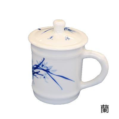   手描き蓋付きカップ2個セット 食器 コップ 蓋付き 景徳鎮手描き蓋付きコップ : 書道用品の栗成