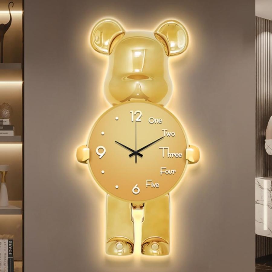 壁掛け時計 かわいいクマの壁掛け時計 クリエイティブ時計壁掛けランプ