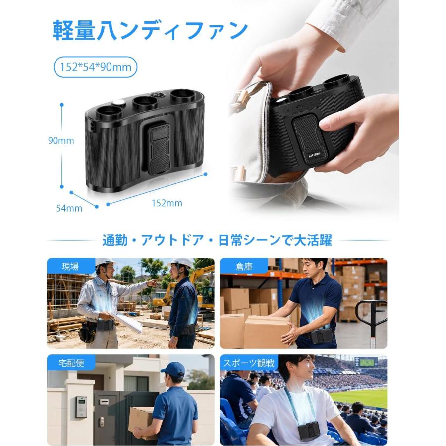 腰掛け扇風機 超強風 【2026新登場・業界唯一3つ送風口】 ベルト