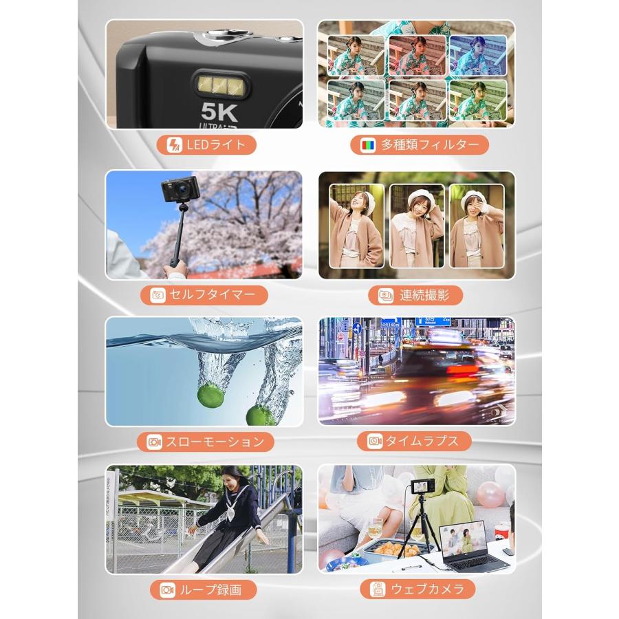 デジタルカメラ 5K デジカメ WIFI転送機能 7200万画素 16倍