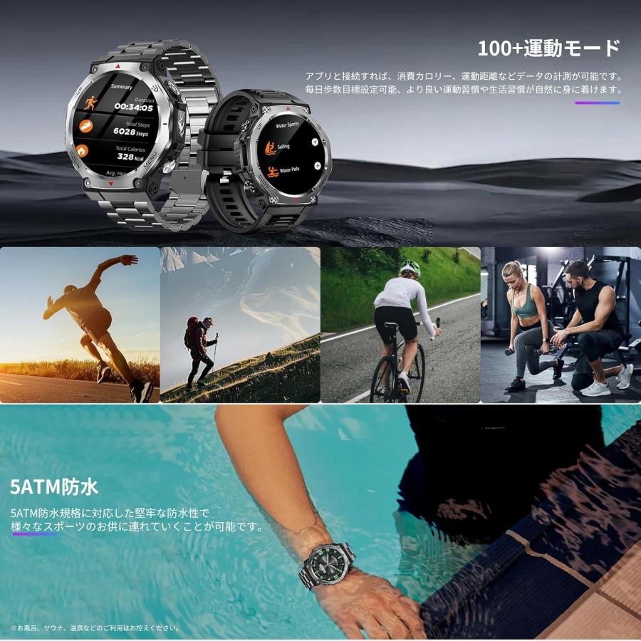スマートウォッチ 最新軍用規格 Bluetooth通話 Line/メッセージ通知