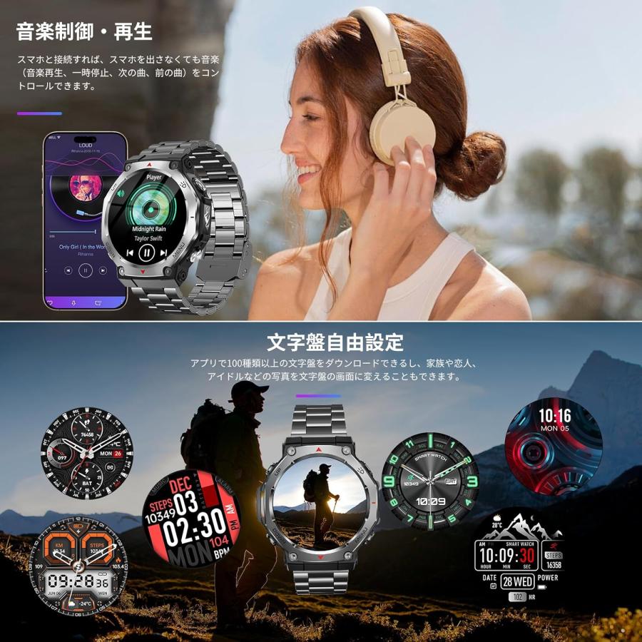 スマートウォッチ 最新軍用規格 Bluetooth通話 Line/メッセージ通知