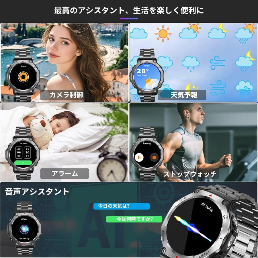 スマートウォッチ 最新軍用規格 Bluetooth通話 Line/メッセージ通知