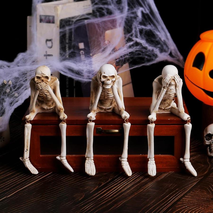 スカル 置物 見ざる 聞かざる 言わざる ガイコツ ハロウィン飾り 樹脂