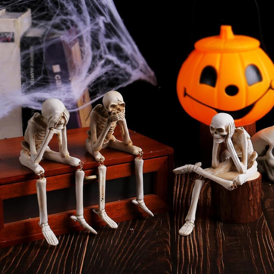 スカル 置物 見ざる 聞かざる 言わざる ガイコツ ハロウィン飾り 樹脂