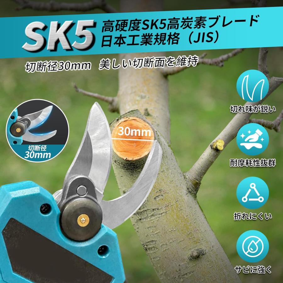 電動剪定バサミ 充電式電動バサミ 剪定ばさみ 切断直径30mm 2段階開き