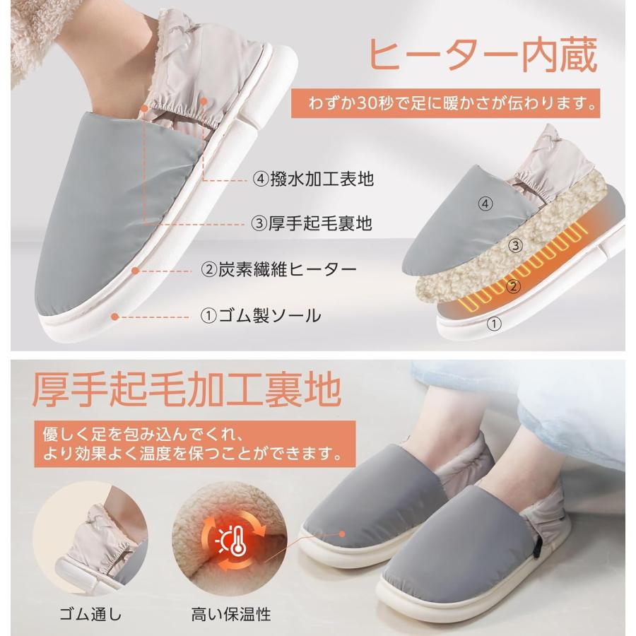 電気スリッパ フットウォーマー USB給電式 3段階温度調整 最大55℃ 30秒