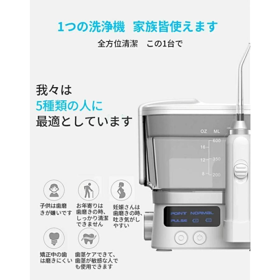 口腔洗浄器 口腔洗浄機 歯茎ケア 歯垢洗浄 歯周ポケット洗浄 舌の汚れをケア ジェットウォッシャー 600ml大容量 10段階水圧調節 ウォーターピック 強弱切り替えの画像