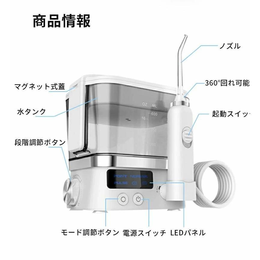 口腔洗浄器 口腔洗浄機 歯茎ケア 歯垢洗浄 歯周ポケット洗浄 舌の汚れをケア ジェットウォッシャー 600ml大容量 10段階水圧調節 ウォーターピック 強弱切り替えの画像