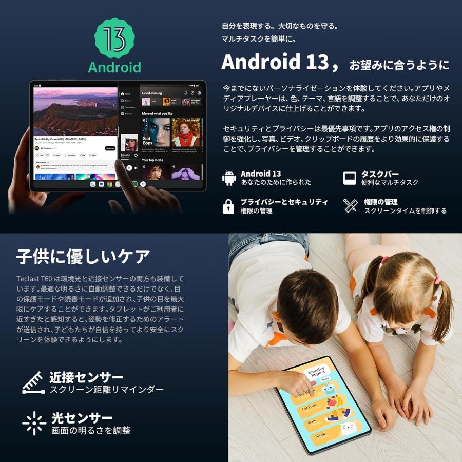 TECLAST T60 タブレット 12インチ Android 13 16GB+256GB+1TB TF