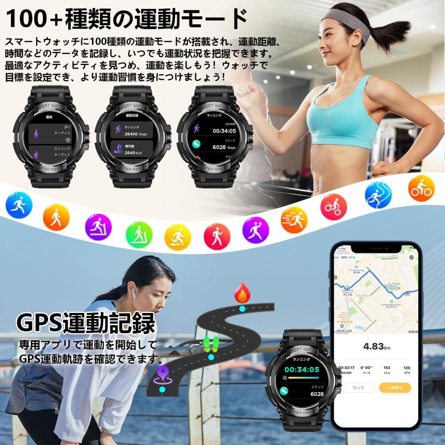 2026年新登場 スマートウォッチ 1.52インチ高精細大画面 軍用規格