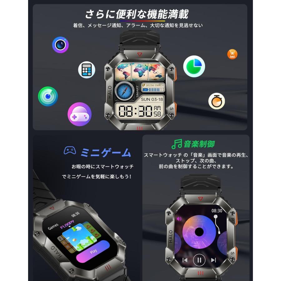 スマートウォッチ Bluetooth通話機能付き 2.0インチ大画面 スポーツウォッチ 650mAh 軍用規格 耐衝撃 多機能 smart watch IP67防水 iPhone Android 対応 |  | 08