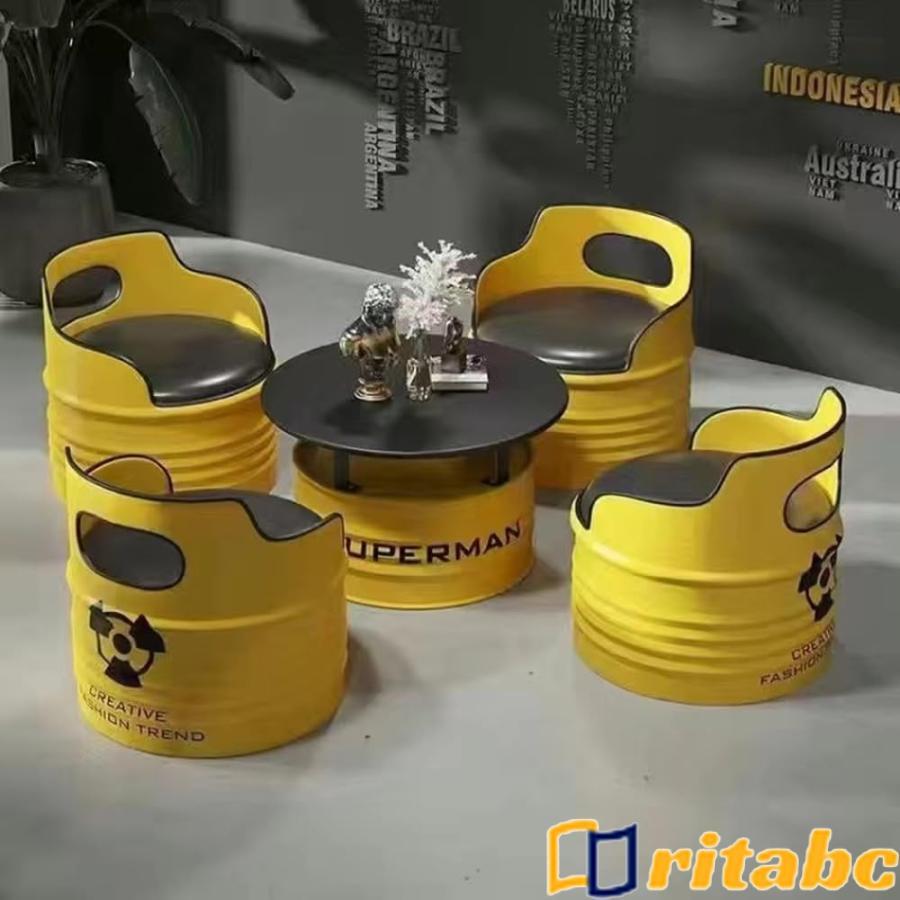 カウンターテーブルチェアセット ドラム缶のテーブルと椅子 バー