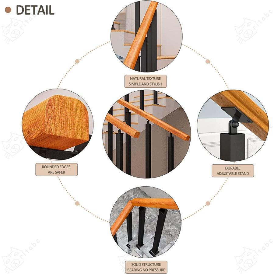 手すり屋外階段、木製手すり安全手すり、2つの調整可能な支柱を備えた床置きサポートロッド錬鉄製の階段手すり (Color : Height 85cm Size : 60cm) 手すり屋外階段、木製手すり安全手すり、2つの調整可能な支柱を備えた