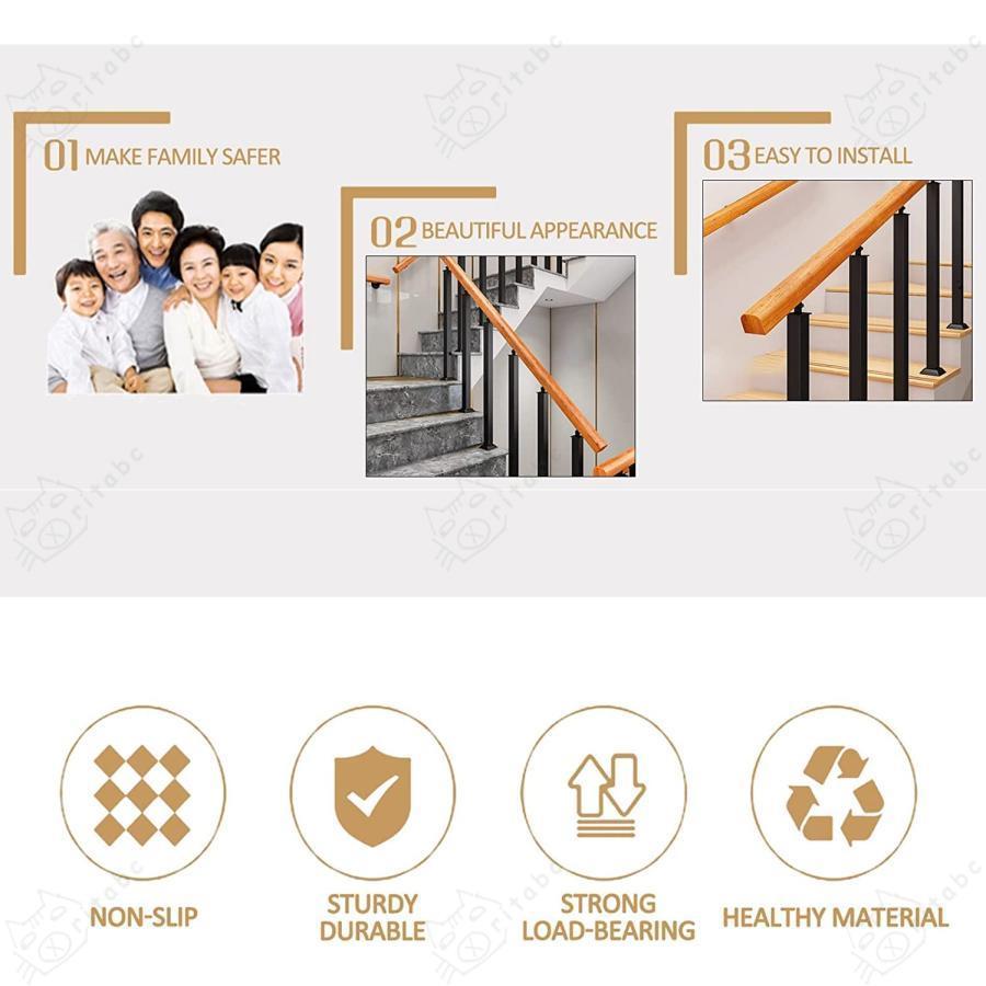 手すり屋外階段、木製手すり安全手すり、2つの調整可能な支柱を備えた