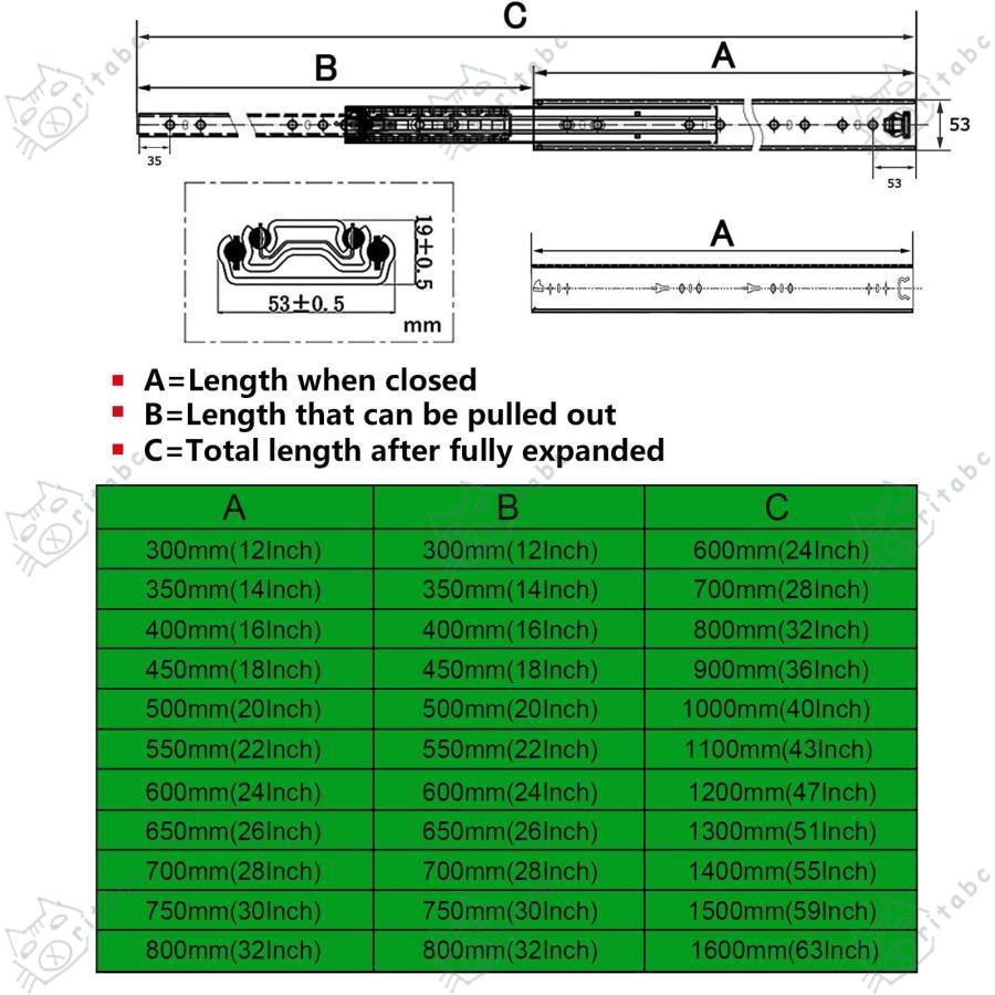 ソフトクローズ 引き出しスライドレール 300 400 500 600 700 800 mm