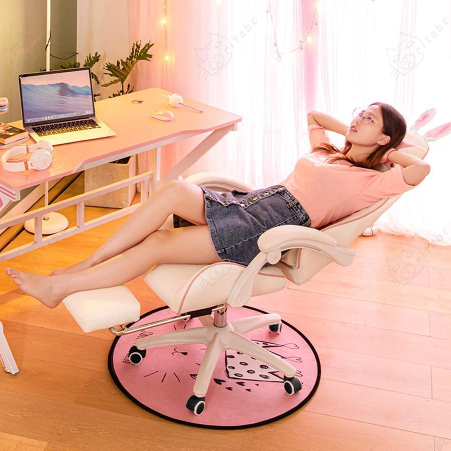 ピンクのゲーミングチェア女の子のためのかわいいコンピューターチェア人間工学に基づいたオフィスデスクチェアオフィスチェアの高さ調節可能な椅子スイベルレザ｜ritabc｜03