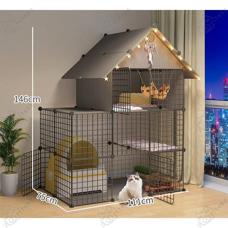 猫ケージ キャットハウス 収納型 ハンモック付3段 1段2段可能 キ