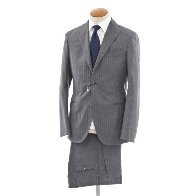 ボリオリ BOGLIOLI ウール ストライプ 3つボタンスーツ グレー×ホワイト 46