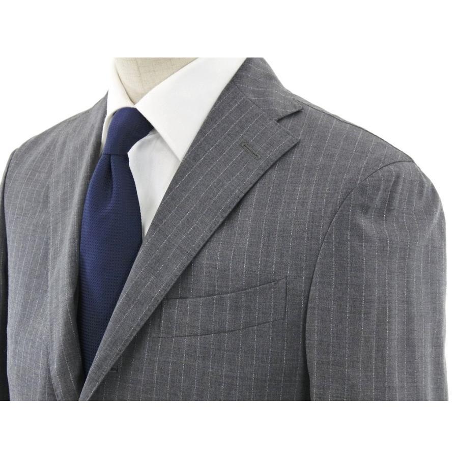新春SALE！ ボリオリ BOGLIOLI ウール ストライプ 3つボタンスーツ グレー×ホワイト 46 【NAN6589435437】(23760円)