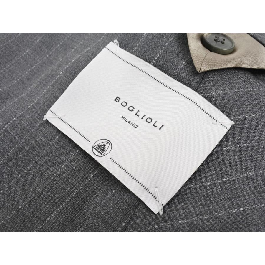 新春SALE！ ボリオリ BOGLIOLI ウール ストライプ 3つボタンスーツ グレー×ホワイト 46 【NAN6589435437】(23760円)