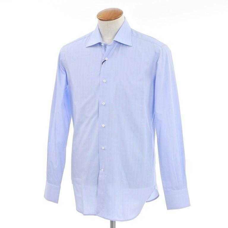 未使用 オリアン ORIAN グレンチェック ワイドカラー ドレスシャツ ブルー×ホワイト 39｜ritagliolibro
