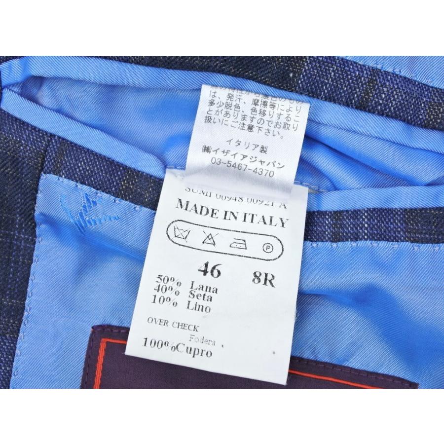 イザイア ISAIA ウールシルクリネン チェック テーラードジャケット ロイヤルブルー×ネイビー 46｜ritagliolibro｜06