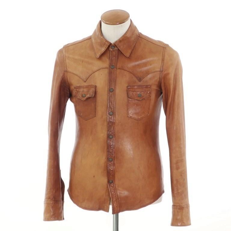 ドルチェ アンド ガッバーナ DOLCE&GABBANA シープスキン レザーシャツ ブラウン 46