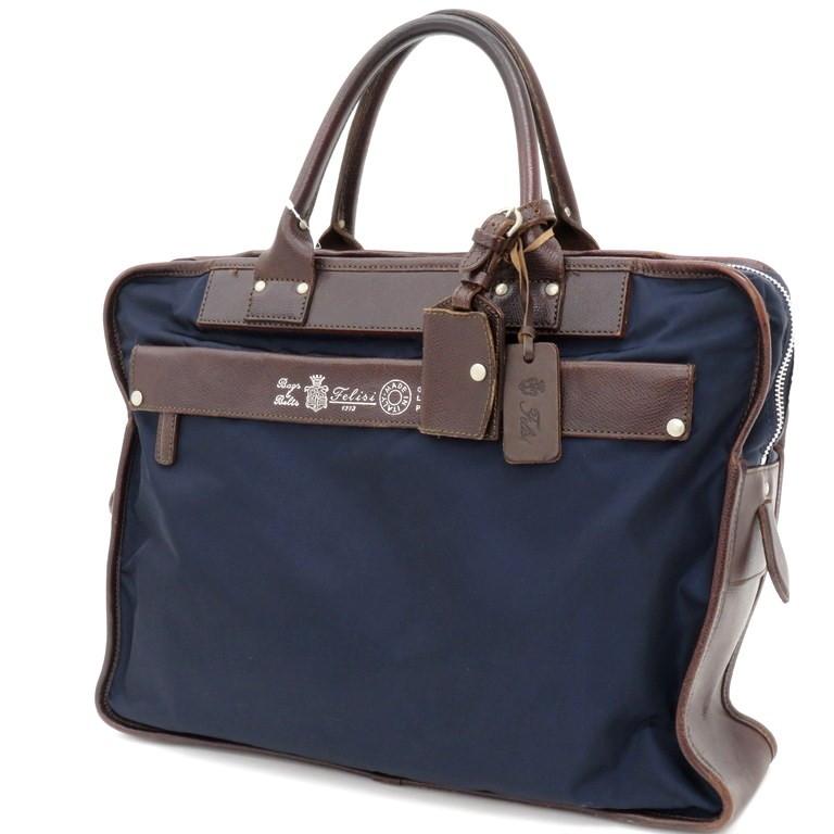 フェリージ Felisi ナイロン ブリーフケース 8637 ネイビー×ダークブラウン