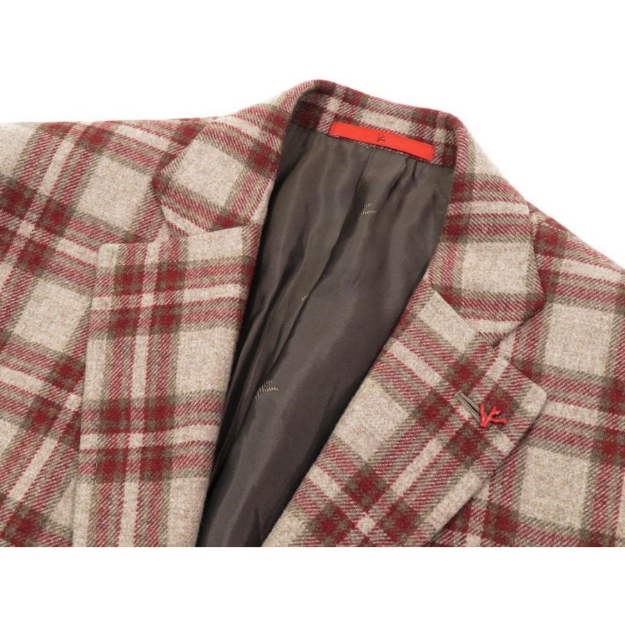 最大の割引 即日発送可 1万円以上送料無料 イザイア 48 ベージュ レッド ブラウン 3つボタンテーラードジャケット ウール チェック柄 Isaia ジャケット Tanganyikaoutdoorsafari Com