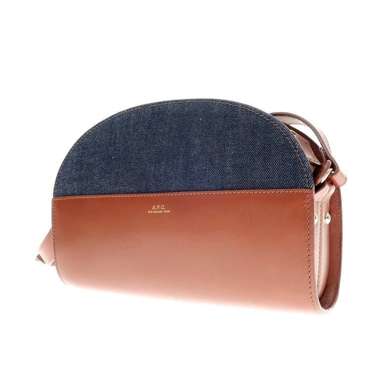 アーペーセー A.P.C. カーフ レザー デニム ハーフムーン ショルダー