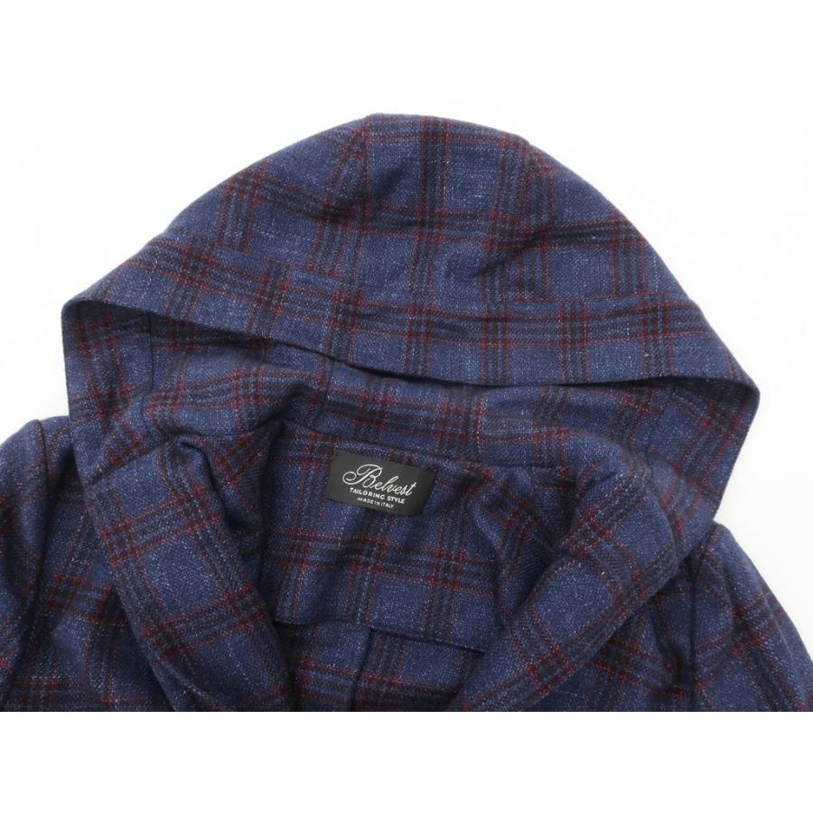 中古】ベルベスト Belvest カシミア シルク リネン チェック フード付 ...